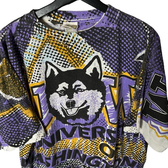 VTG UW Huskies All Over Print T Shirt XL - Picture 2 of 4